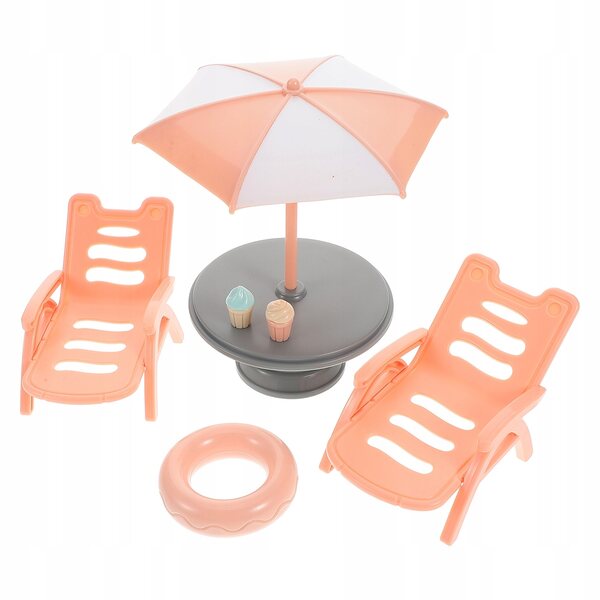 Set Miniature Arredo Spiaggia con Lettini e Accessori per Bambini in Plastica
