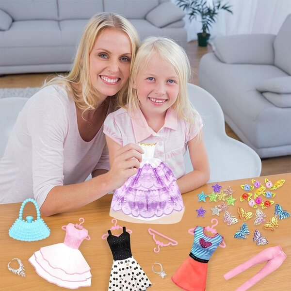 Komplettes Puppenkostümset mit formeller Kleidung, Accessoires und Tasche