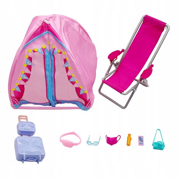 Campingzelt-Set für Puppen mit Strandkorb-Zubehör, 9-teilig