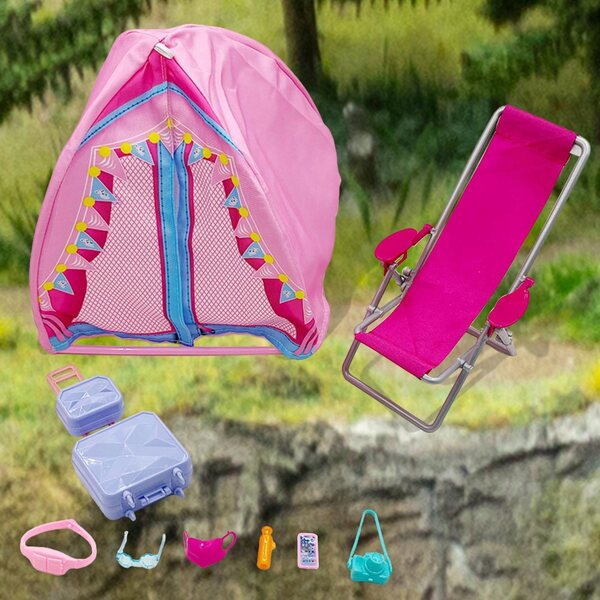 Campingzelt-Set für Puppen mit Strandkorb-Zubehör, 9-teilig