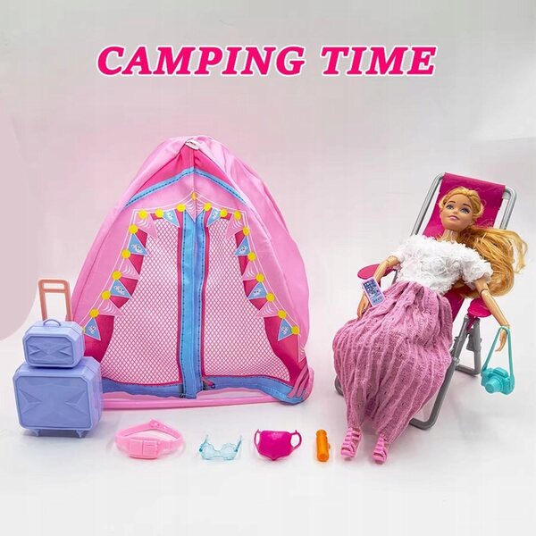 Campingzelt-Set für Puppen mit Strandkorb-Zubehör, 9-teilig