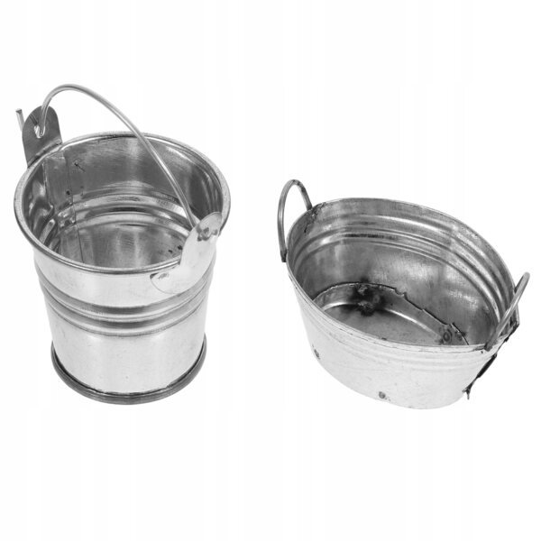 Set 2 Mini Secchielli in Metallo Argento per Casa delle Bambole e Decorazioni