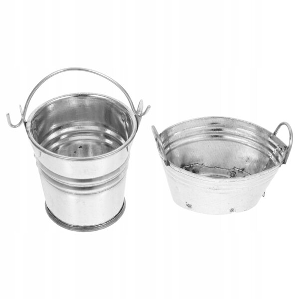 Set 2 Mini Secchielli in Metallo Argento per Casa delle Bambole e Decorazioni