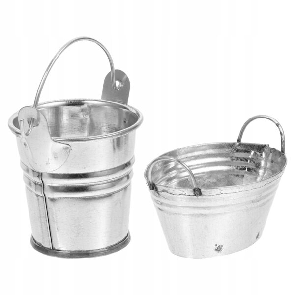 Set 2 Mini Secchielli in Metallo Argento per Casa delle Bambole e Decorazioni