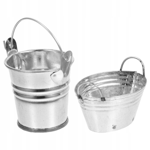 Set 2 Mini Secchielli in Metallo Argento per Casa delle Bambole e Decorazioni