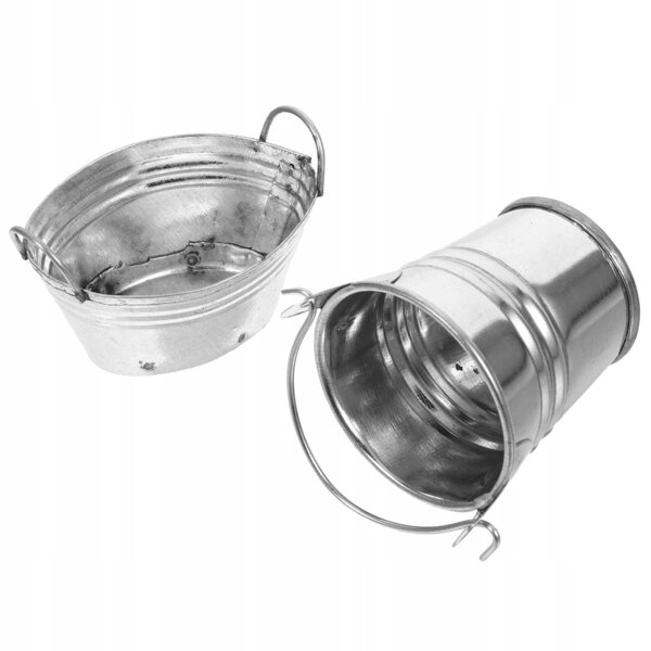 Set 2 Mini Secchielli in Metallo Argento per Casa delle Bambole e Decorazioni