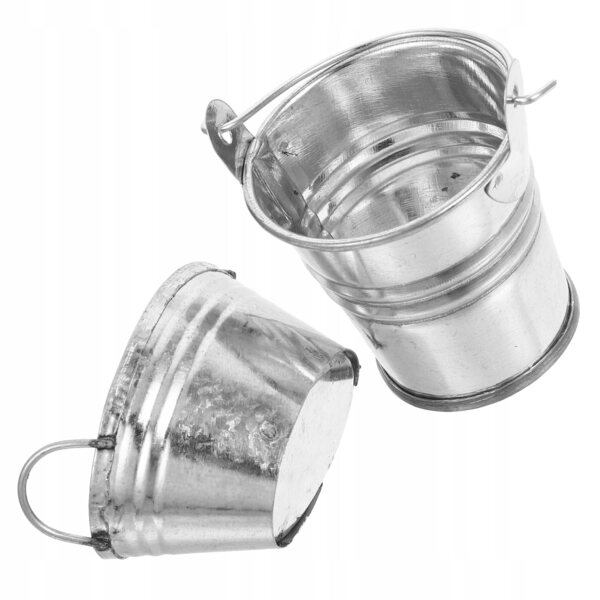 Set 2 Mini Secchielli in Metallo Argento per Casa delle Bambole e Decorazioni