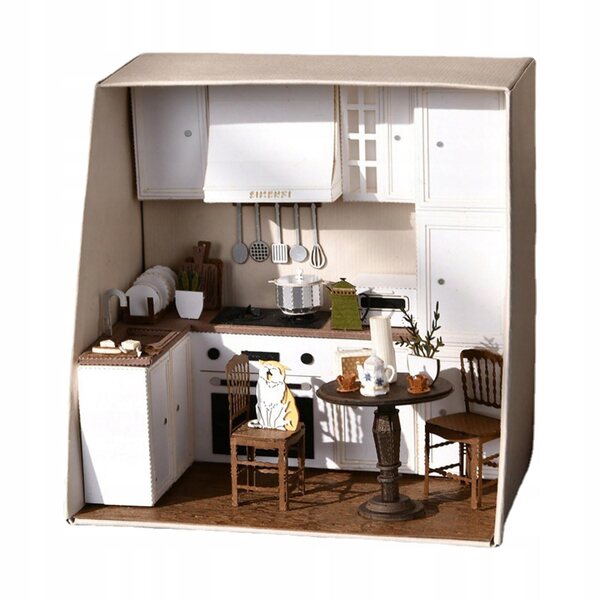 Miniatura casa delle bambole in legno con luci LED e mobili - Puzzle 3D cucina