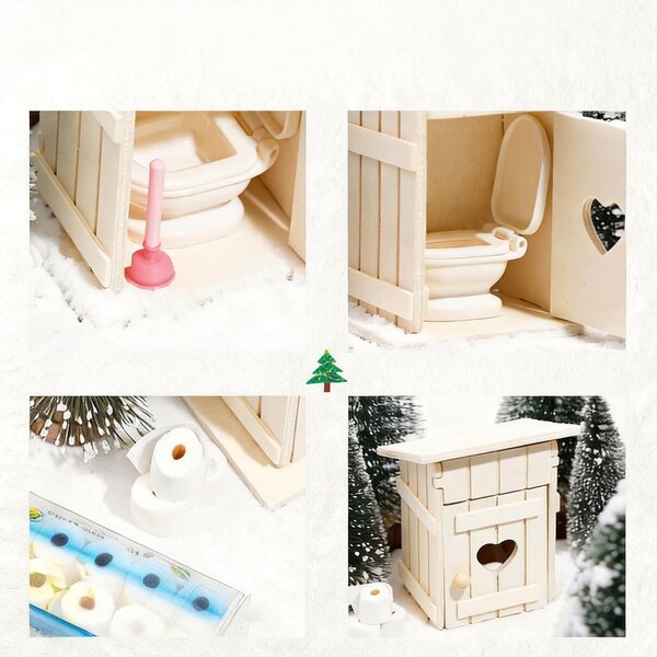 Miniatura toilette in legno retro 1:12 set completo per gioco e decorazioni