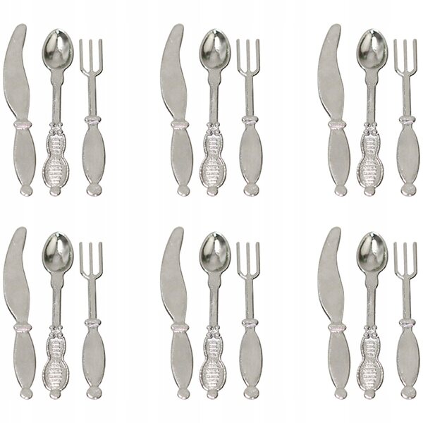 Set 6 Miniature Posate in Metallo Argento per Casa delle Bambole e Decorazioni