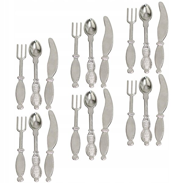 Set 6 Miniature Posate in Metallo Argento per Casa delle Bambole e Decorazioni