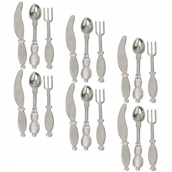Set 6 Miniature Posate in Metallo Argento per Casa delle Bambole e Decorazioni