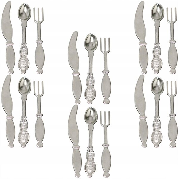 Set 6 Miniature Posate in Metallo Argento per Casa delle Bambole e Decorazioni