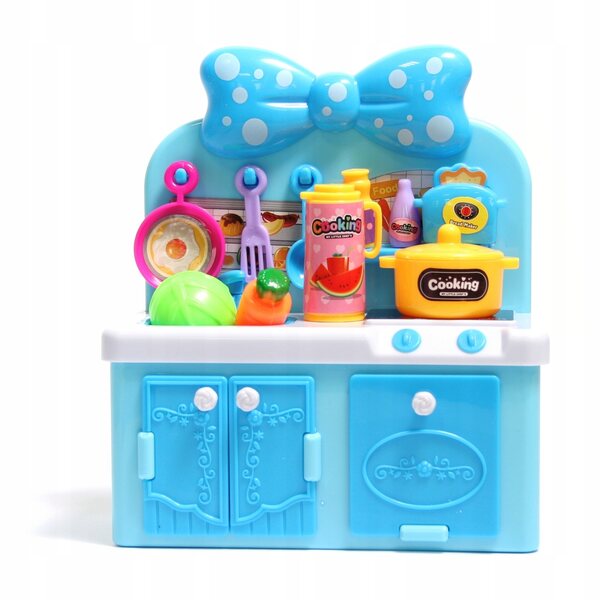 Mini cucina giocattolo per bambole con accessori e mobili apribili 17 cm