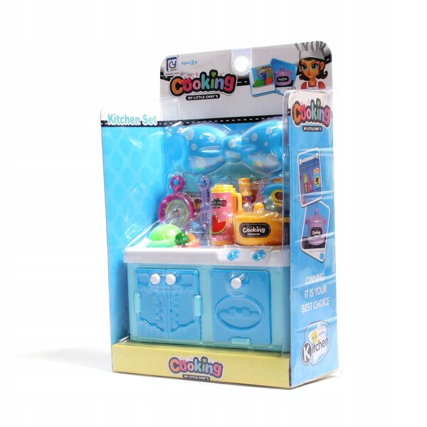 Mini cucina giocattolo per bambole con accessori e mobili apribili 17 cm