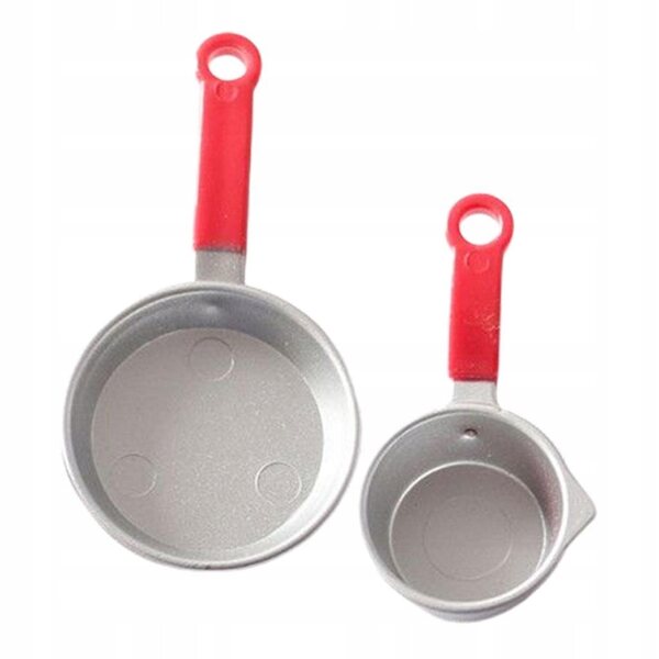 Set 4 Accessori Cucina in Plastica per Casa delle Bambole - Mini Pentole e Mestolo