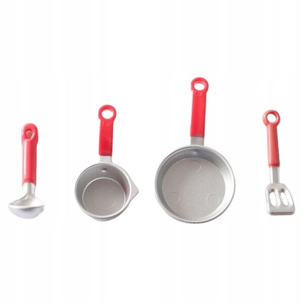 Set 4 Accessori Cucina in Plastica per Casa delle Bambole - Mini Pentole e Mestolo