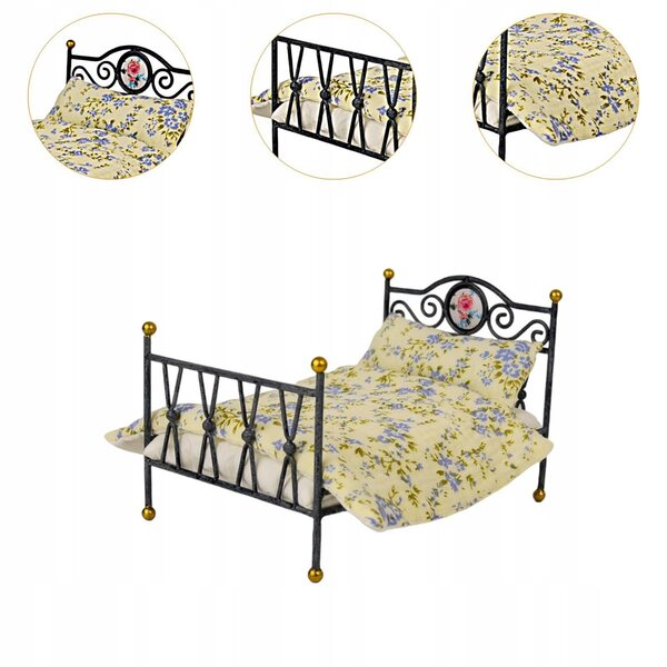 1:6 Puppenhausbett aus Eisen und Baumwolle, Miniatur für Dekorationen