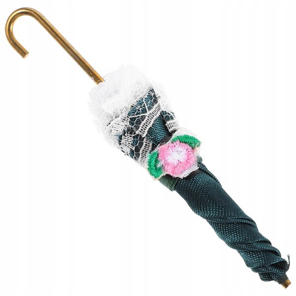 Miniature dekorativ parasol til dukkehus Mørkegrøn 8,5 cm
