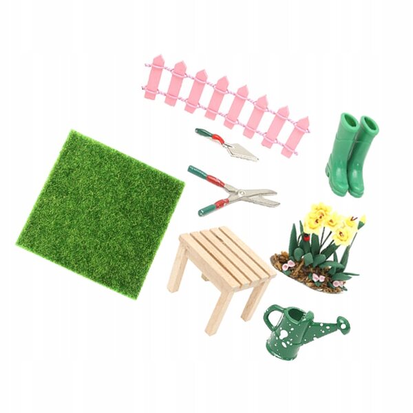 Dekoratives Miniatur-Gartenset für Puppenhaus aus Holz und Harz
