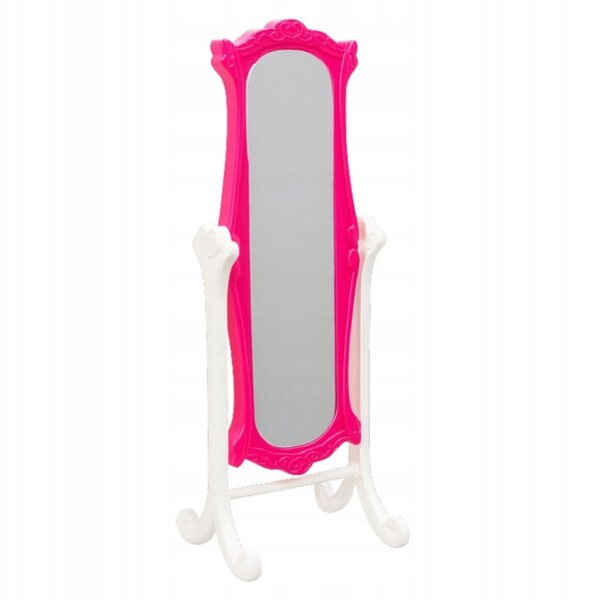 Puppenmöbel-Set, Kleiderschrank mit Spiegel und Kleiderbügel, 29 cm, Rosa und Weiß