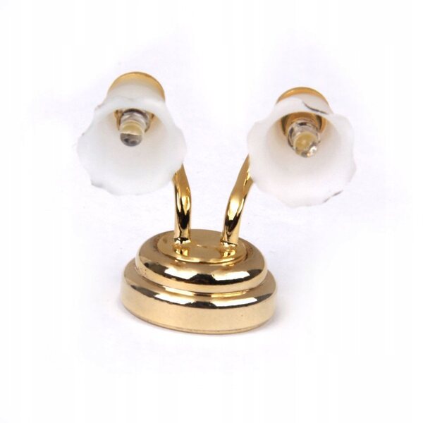 Lampada LED a Doppia Testa per Miniature 1:12 con Batteria a Litio e Base Dorata