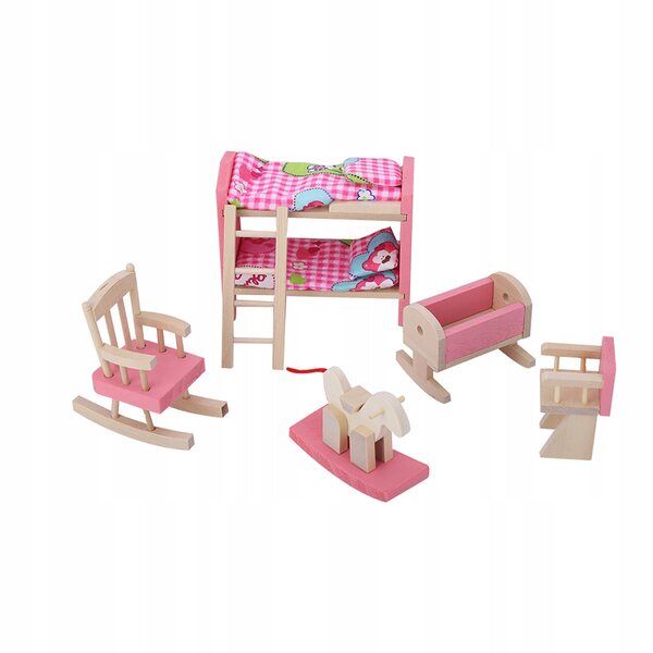Holzmöbel-Set für Puppenhaus im Maßstab 1:12 – Wohnzimmer und Schlafzimmer