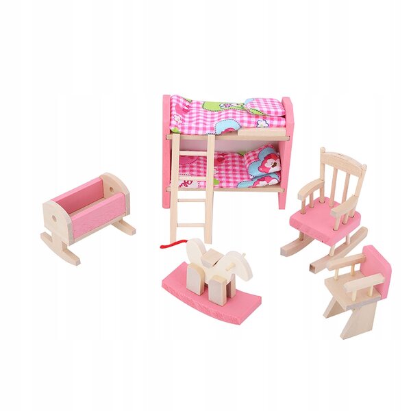 Holzmöbel-Set für Puppenhaus im Maßstab 1:12 – Wohnzimmer und Schlafzimmer