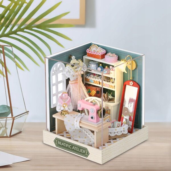 DIY Puppenhaus-Miniatur aus Holz mit Lichtern – kreatives und dekoratives Set