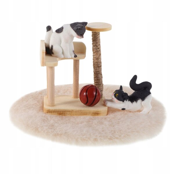 Hölzernes Katzen-Miniatur-Set mit Drapak für Puppenhaus – kreatives Zubehör