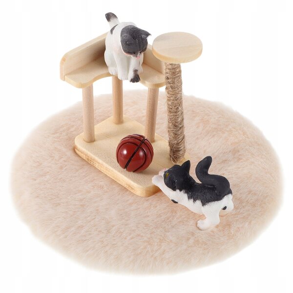 Hölzernes Katzen-Miniatur-Set mit Drapak für Puppenhaus – kreatives Zubehör