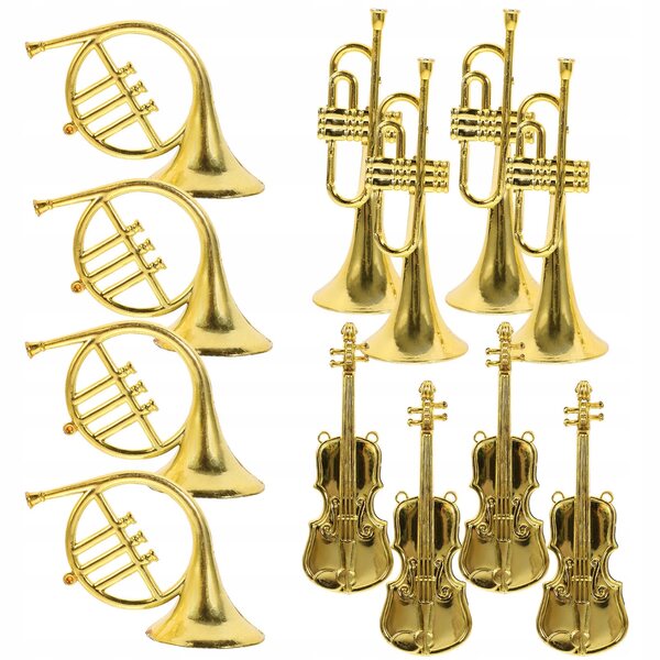 Lot de 12 mini instruments de musique en ABS doré pour décorations de Noël, légers et réalistes
