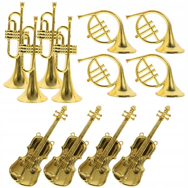 Set 12 Mini Strumenti Musicali in ABS Dorati per Decorazioni Natalizie, Leggeri e Realistici