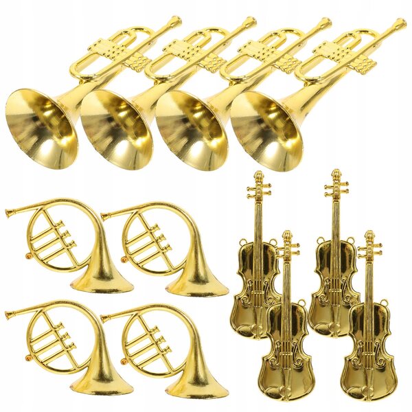 Set 12 Mini Strumenti Musicali in ABS Dorati per Decorazioni Natalizie, Leggeri e Realistici