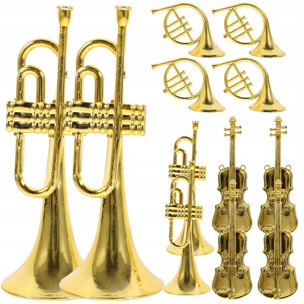 Set 12 Mini Strumenti Musicali in ABS Dorati per Decorazioni Natalizie, Leggeri e Realistici