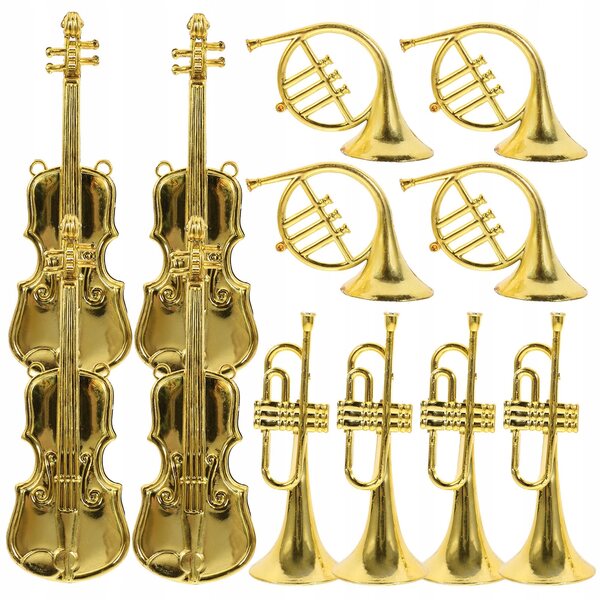 Set 12 Mini Strumenti Musicali in ABS Dorati per Decorazioni Natalizie, Leggeri e Realistici