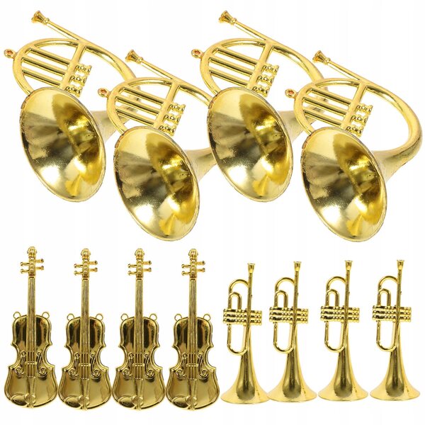 Set 12 Mini Strumenti Musicali in ABS Dorati per Decorazioni Natalizie, Leggeri e Realistici