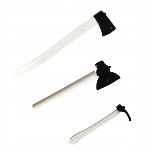 Set di 3 Mini Asce da Giardino Decorative in Metallo e Legno Nero