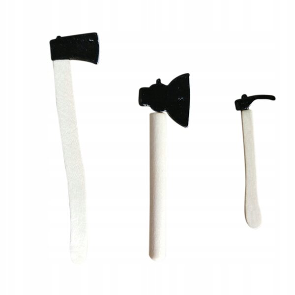 Set di 3 Mini Asce da Giardino Decorative in Metallo e Legno Nero