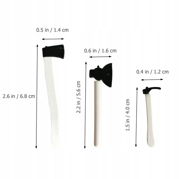 Set di 3 Mini Asce da Giardino Decorative in Metallo e Legno Nero
