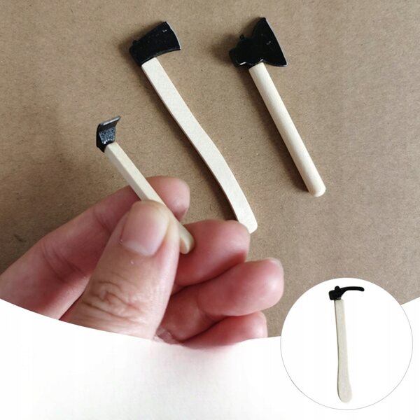 Set di 3 Mini Asce da Giardino Decorative in Metallo e Legno Nero