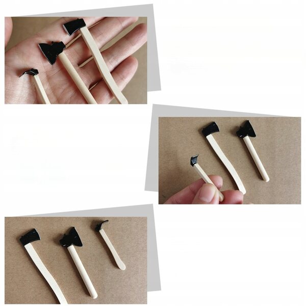 Set di 3 Mini Asce da Giardino Decorative in Metallo e Legno Nero