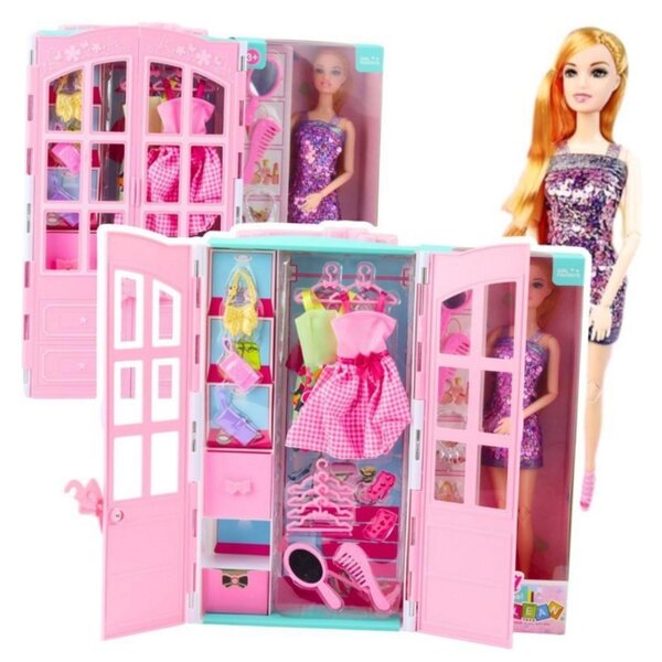 Bambola con armadio, vestiti e accessori per bambine da 3 anni in su