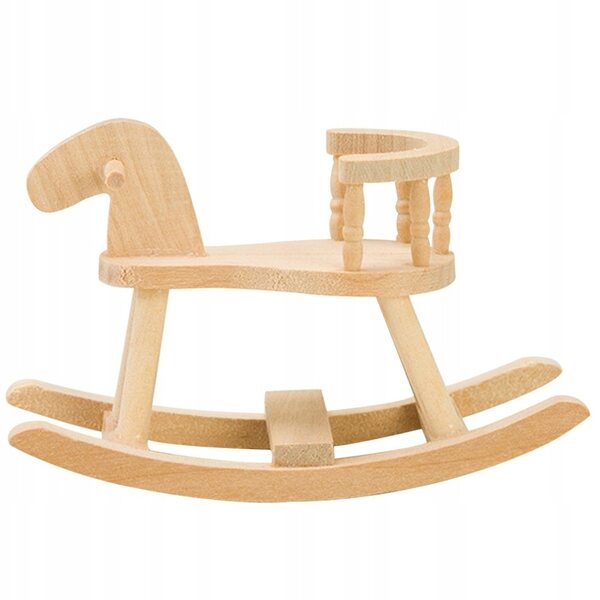 Beigefarbener Mini-Holzstuhl für Puppenhaus – Pferdemodell, 8,3 x 3,6 x 6,6 cm