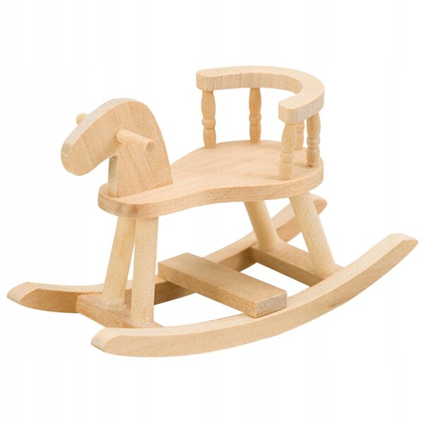 Beigefarbener Mini-Holzstuhl für Puppenhaus – Pferdemodell, 8,3 x 3,6 x 6,6 cm