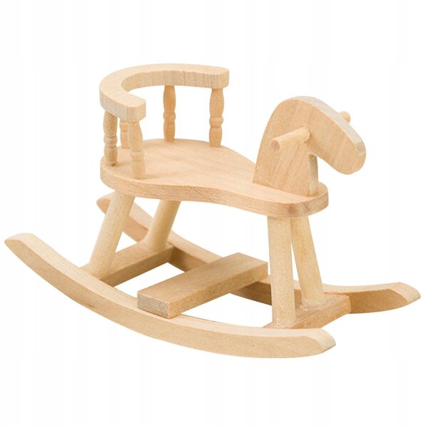 Beigefarbener Mini-Holzstuhl für Puppenhaus – Pferdemodell, 8,3 x 3,6 x 6,6 cm