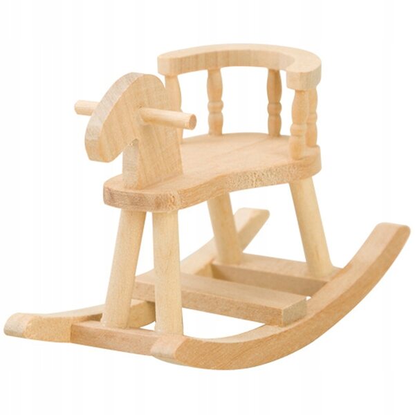 Beigefarbener Mini-Holzstuhl für Puppenhaus – Pferdemodell, 8,3 x 3,6 x 6,6 cm