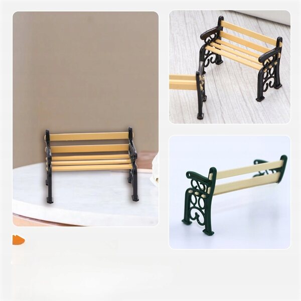 Lot de 2 bancs de jardin miniatures pour poupées, style rétro multicolore