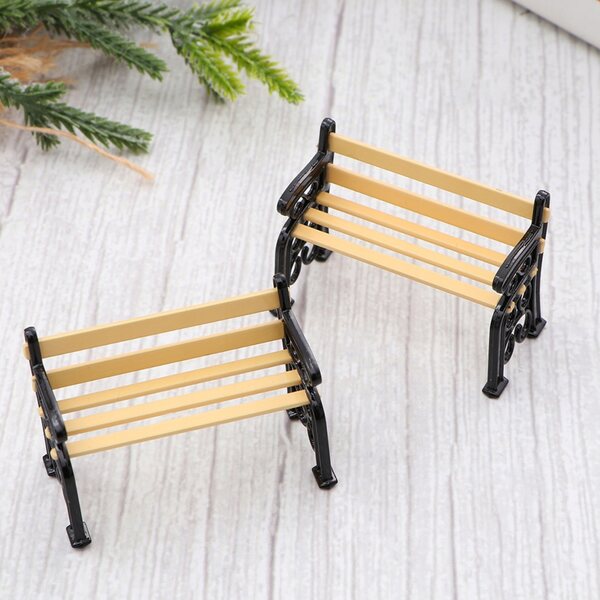 Lot de 2 bancs de jardin miniatures pour poupées, style rétro multicolore