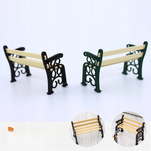 Lot de 2 bancs de jardin miniatures pour poupées, style rétro multicolore